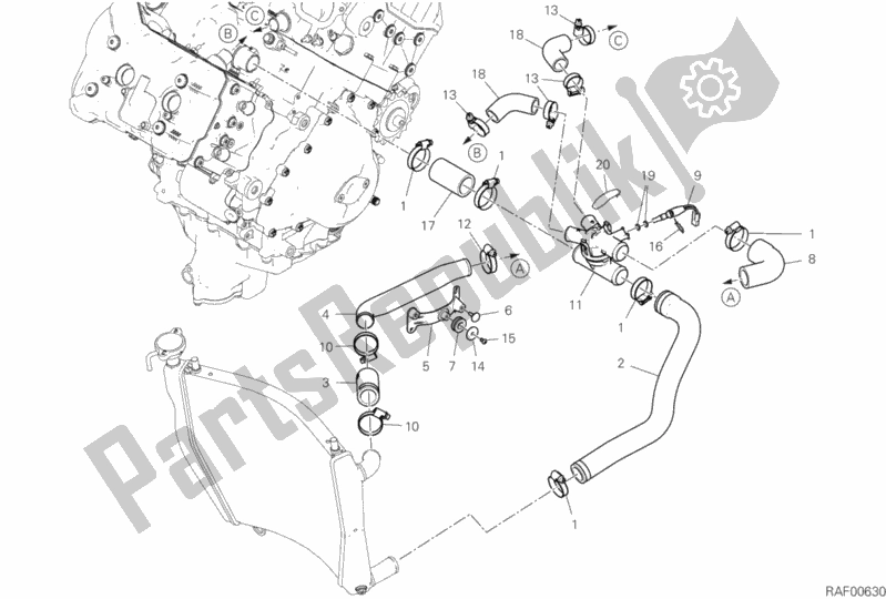 All parts for the Cooling Circuit of the Ducati Superbike Panigale V4 USA 1100 2018